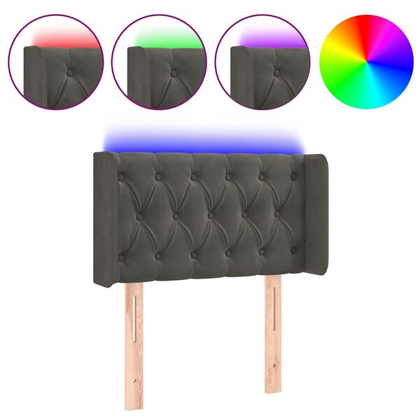 Čelo postele s LED tmavě šedé 83 x 16 x 78/88 cm samet 3123603
