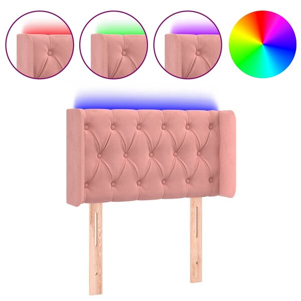 Čelo postele s LED růžové 83 x 16 x 78/88 cm samet 3123607