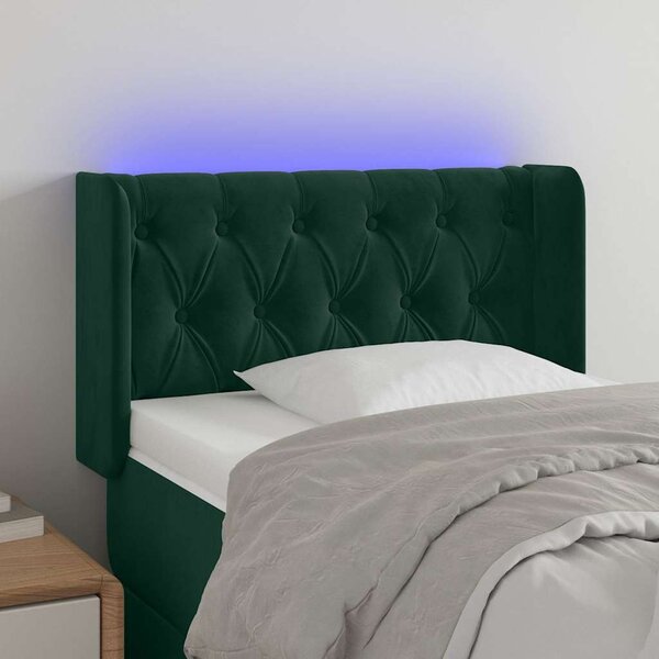 Čelo postele s LED tmavě zelené 83 x 16 x 78/88 cm samet 3123605
