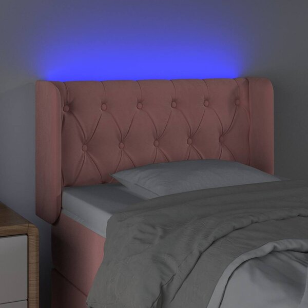 Čelo postele s LED růžové 83 x 16 x 78/88 cm samet 3123607