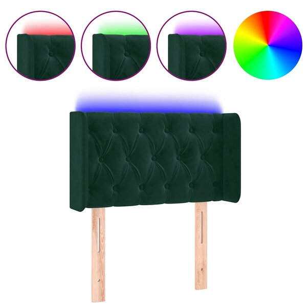 Čelo postele s LED tmavě zelené 83 x 16 x 78/88 cm samet 3123605