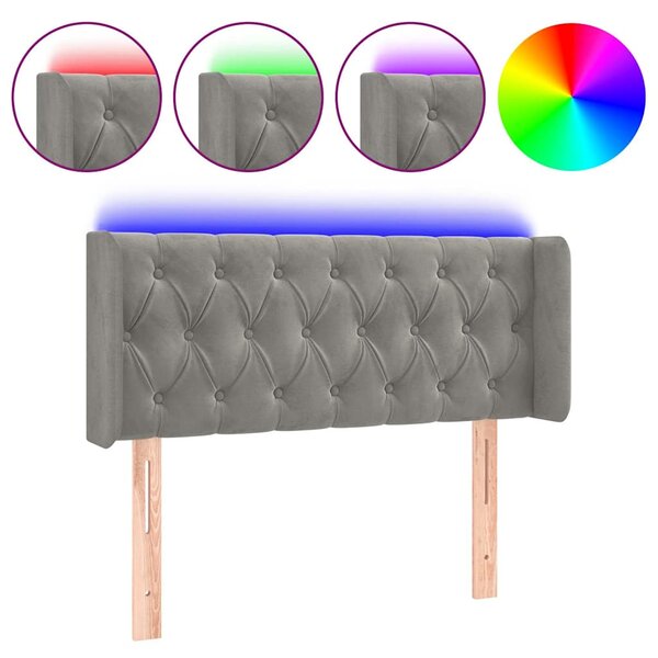 Čelo postele s LED světle šedé 103 x 16 x 78/88 cm samet 3123614