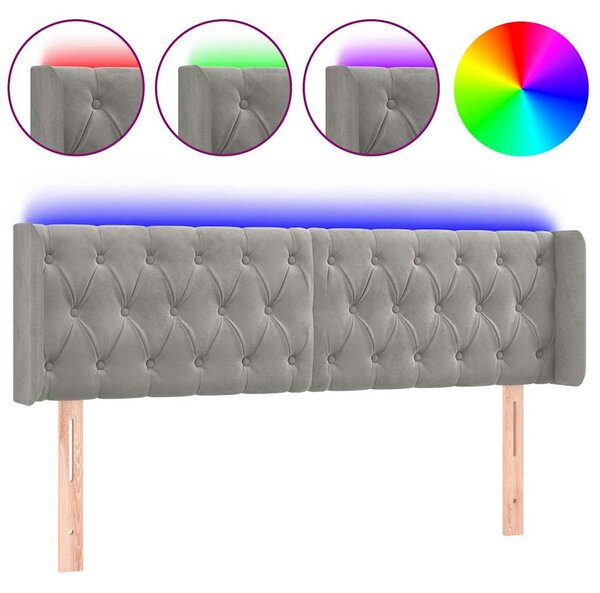 Čelo postele s LED světle šedé 163 x 16 x 78/88 cm samet 3123626