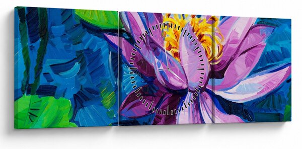 Obraz leknínu na vodě (s hodinami) (90x30 cm)