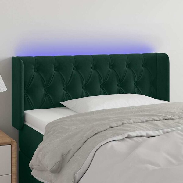 Čelo postele s LED tmavě zelené 103 x 16 x 78/88 cm samet 3123617