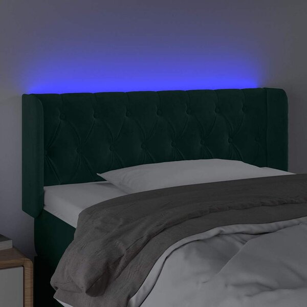 Čelo postele s LED tmavě zelené 103 x 16 x 78/88 cm samet 3123617