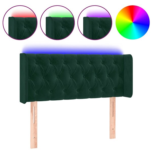 Čelo postele s LED tmavě zelené 103 x 16 x 78/88 cm samet 3123617