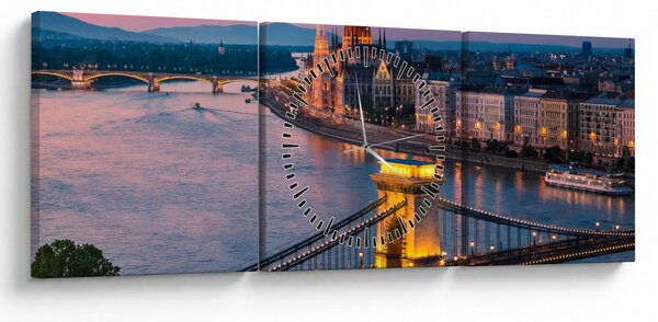 Obraz - Panorama města, Budapešť, Maďarsko (s hodinami) (90x30 cm)