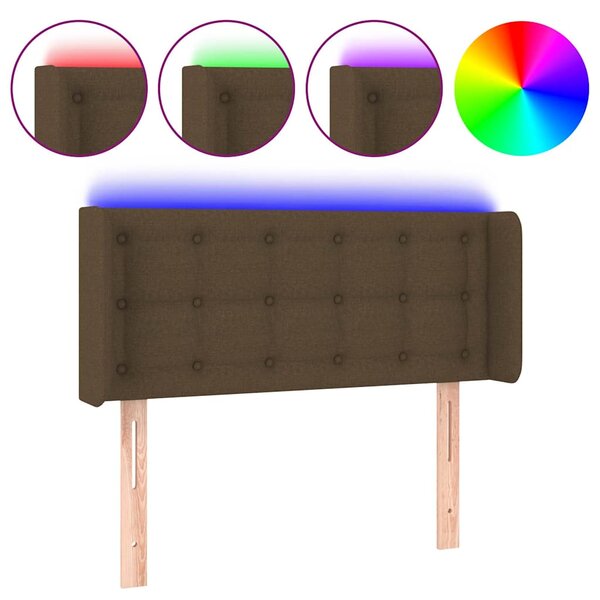 Čelo postele s LED tmavě hnědé 83 x 16 x 78/88 cm textil 3123647