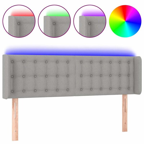 Čelo postele s LED světle šedé 147 x 16 x 78/88 cm textil 3123668