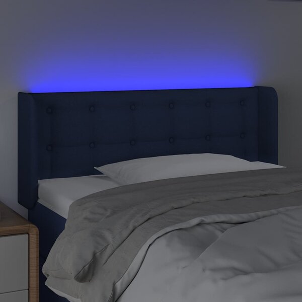 Čelo postele s LED modré 103 x 16 x 78/88 cm textil 3123666