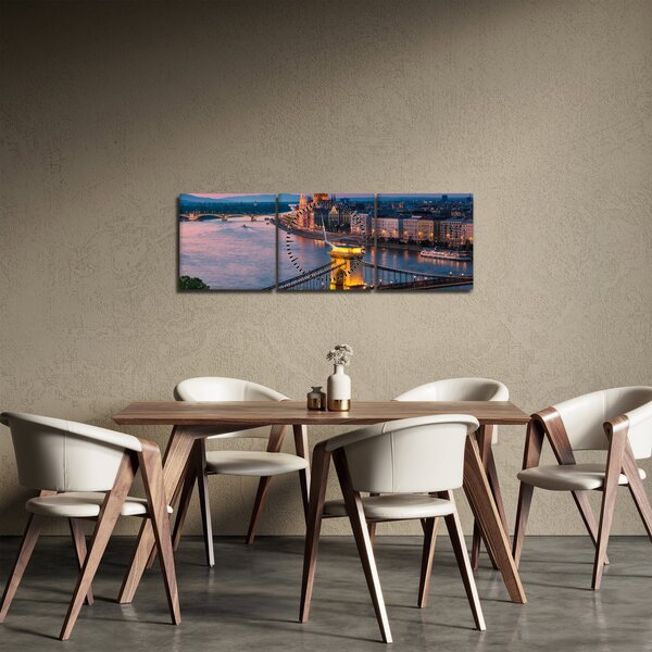 Obraz - Panorama města, Budapešť, Maďarsko (s hodinami) (90x30 cm)
