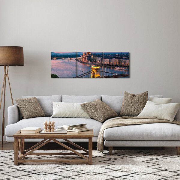 Obraz - Panorama města, Budapešť, Maďarsko (s hodinami) (90x30 cm)