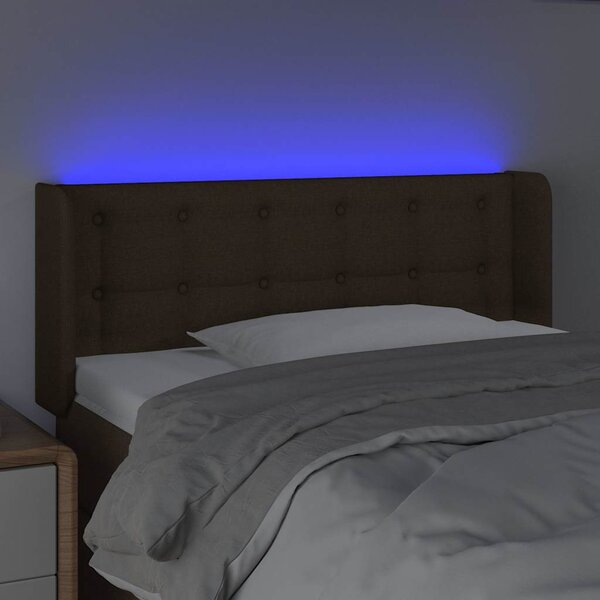 Čelo postele s LED tmavě hnědé 83 x 16 x 78/88 cm textil 3123647