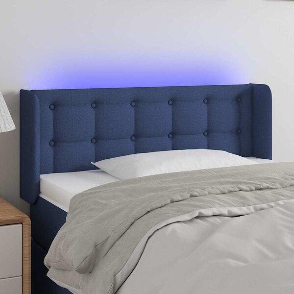 Čelo postele s LED modré 103 x 16 x 78/88 cm textil 3123666