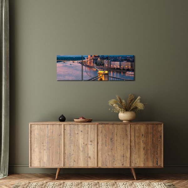 Obraz - Panorama města, Budapešť, Maďarsko (s hodinami) (90x30 cm)