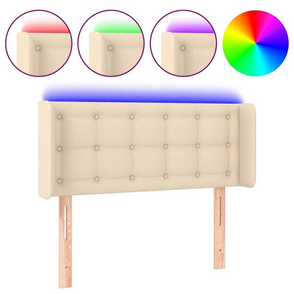 Čelo postele s LED krémové 83 x 16 x 78/88 cm textil 3123649