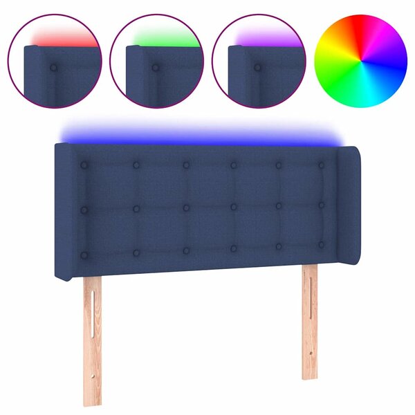 Čelo postele s LED modré 103 x 16 x 78/88 cm textil 3123666