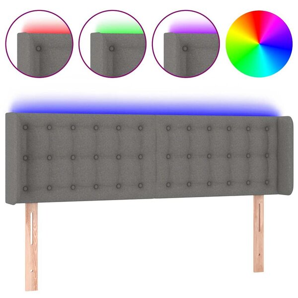 Čelo postele s LED tmavě šedé 147 x 16 x 78/88 cm textil 3123669