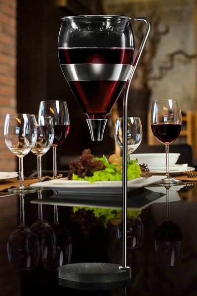 Dekantér na víno Vagnbys Table Tower 1 l - provzdušňovač, dávkovač (sklo+břidlice)