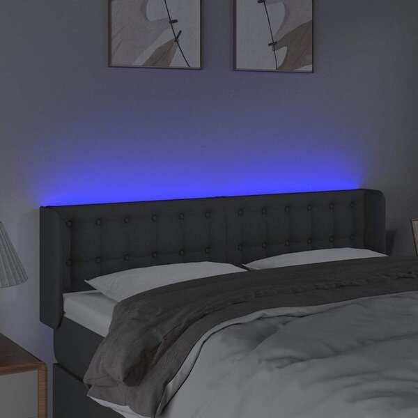 Čelo postele s LED tmavě šedé 147 x 16 x 78/88 cm textil 3123669