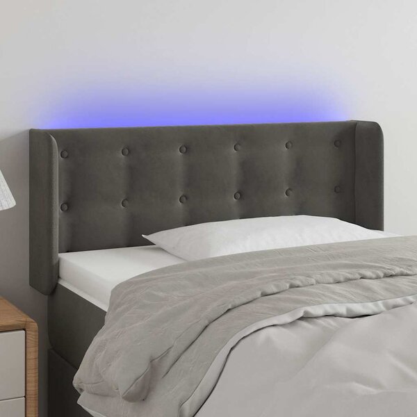 Čelo postele s LED tmavě šedé 83 x 16 x 78/88 cm samet 3123701