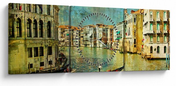 Obraz - Benátský kanál a gondoly (s hodinami) (90x30 cm)