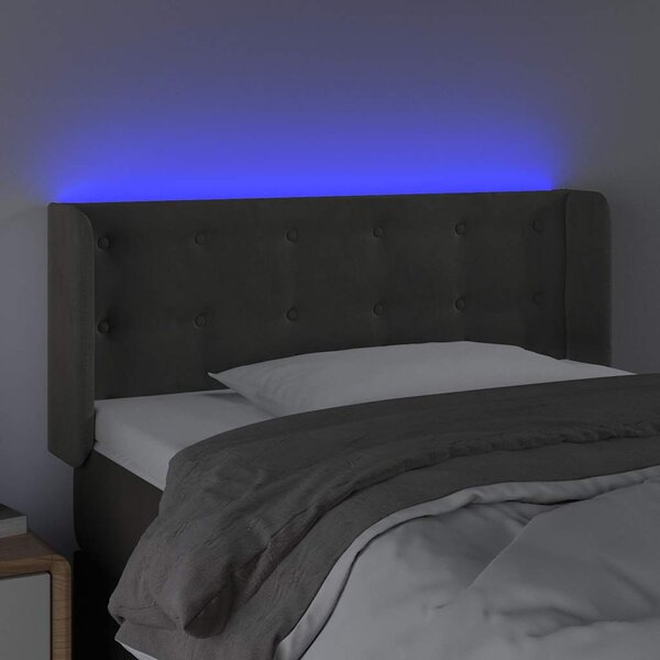 Čelo postele s LED tmavě šedé 83 x 16 x 78/88 cm samet 3123701