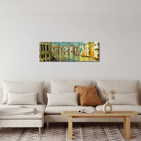 Obraz - Benátský kanál a gondoly (s hodinami) (90x30 cm)