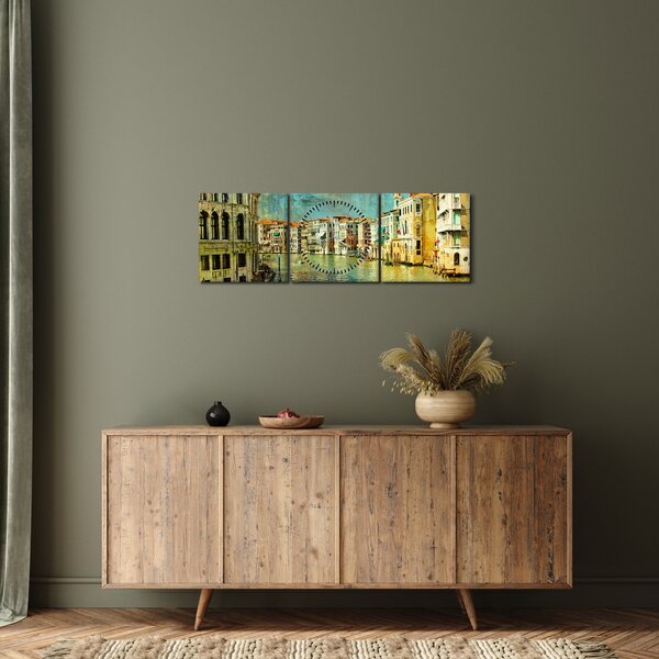 Obraz - Benátský kanál a gondoly (s hodinami) (90x30 cm)
