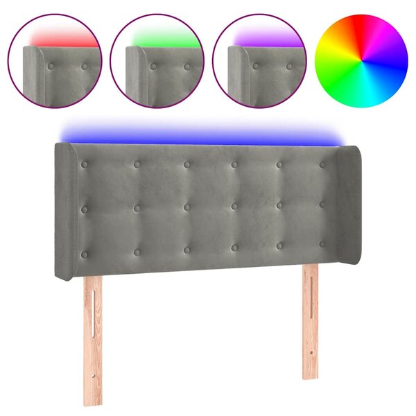 Čelo postele s LED světle šedé 103 x 16 x 78/88 cm samet 3123712
