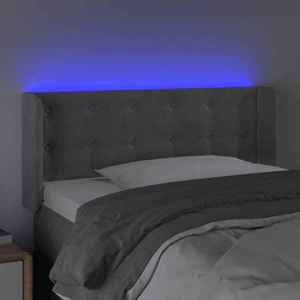 Čelo postele s LED světle šedé 103 x 16 x 78/88 cm samet 3123712