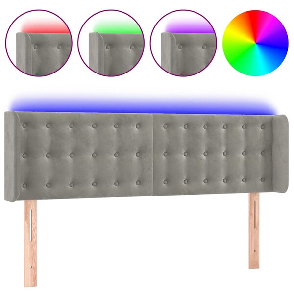 Čelo postele s LED světle šedé 147 x 16 x 78/88 cm samet 3123718