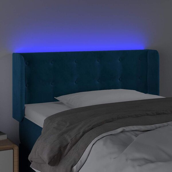 Čelo postele s LED tmavě modré 83 x 16 x 78/88 cm samet 3123704