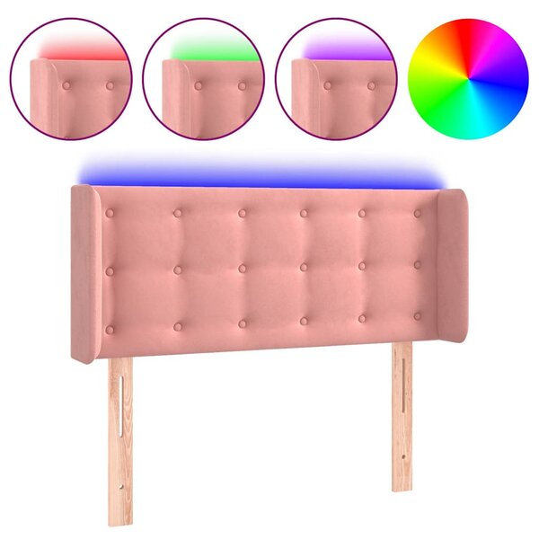 Čelo postele s LED růžové 83 x 16 x 78/88 cm samet 3123705