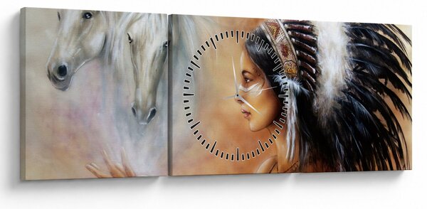 Obraz - Kouzla indiánů (s hodinami) (90x30 cm)