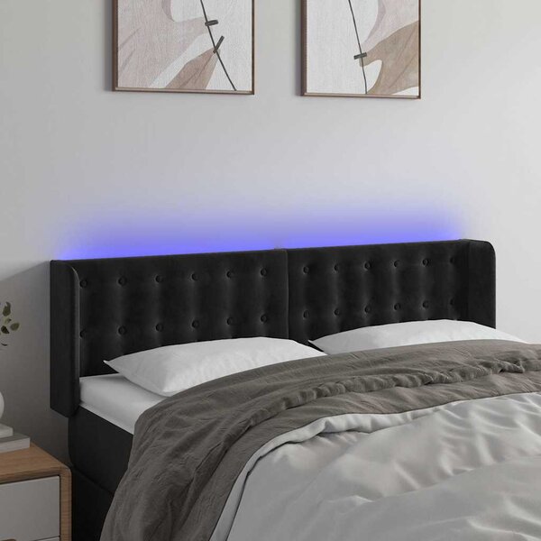 Čelo postele s LED černé 147 x 16 x 78/88 cm samet 3123720