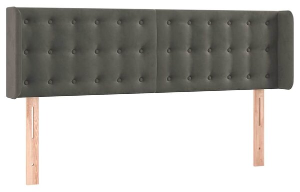 Čelo postele s LED tmavě šedé 147 x 16 x 78/88 cm samet 3123719