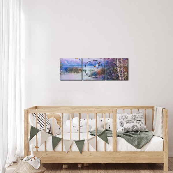 Obraz - Přichází podzim, olejomalba (s hodinami) (90x30 cm)