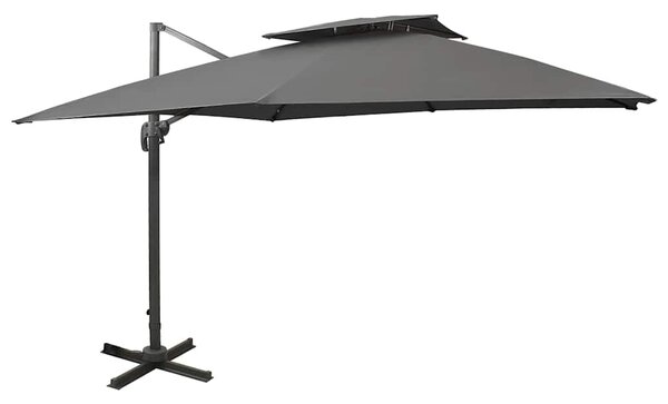 Boční zahradní slunečník s dvojitou stříškou 300x300cm antracit 312372