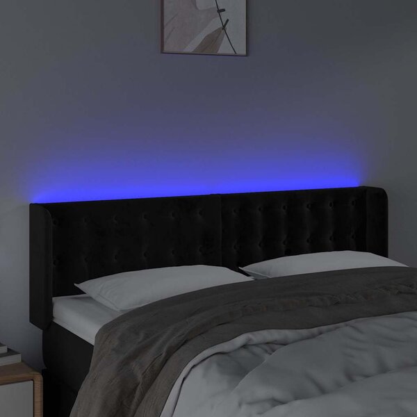 Čelo postele s LED černé 147 x 16 x 78/88 cm samet 3123720