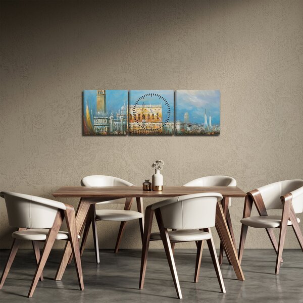 Obraz - Gondola projíždějící Benátkami, olejomalba (s hodinami) (90x30 cm)