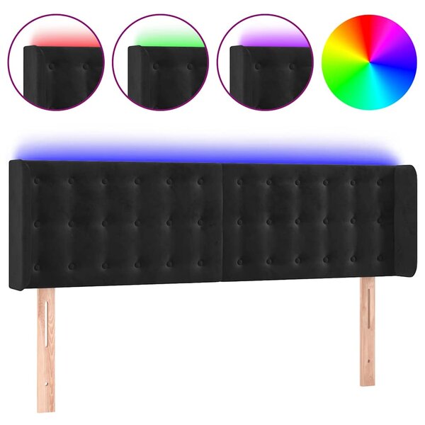 Čelo postele s LED černé 147 x 16 x 78/88 cm samet 3123720