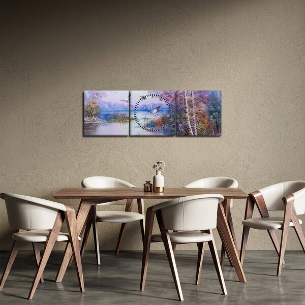 Obraz - Přichází podzim, olejomalba (s hodinami) (90x30 cm)