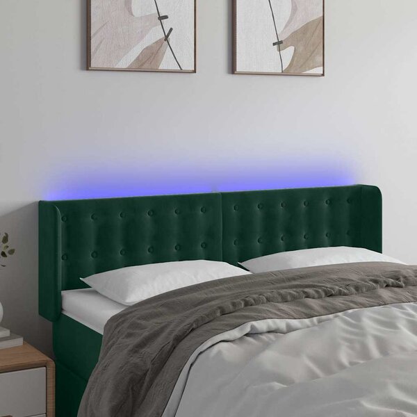 Čelo postele s LED tmavě zelené 147 x 16 x 78/88 cm samet 3123721