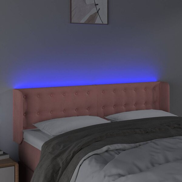 Čelo postele s LED růžové 147 x 16 x 78/88 cm samet 3123723