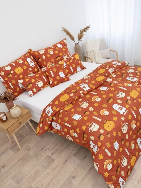 MK Lůžkoviny Bavlněné povlečení Renforcé - Strašidelný podzim terakota 140 × 200 cm, 70 x 90 cm