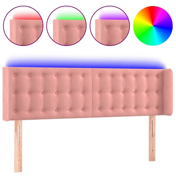 Čelo postele s LED růžové 147 x 16 x 78/88 cm samet 3123723