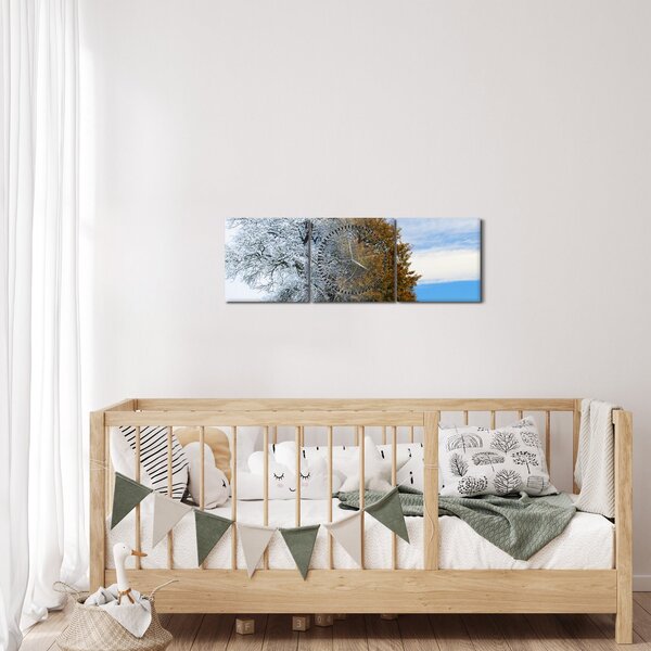 Obraz - Změna ročního období (s hodinami) (90x30 cm)