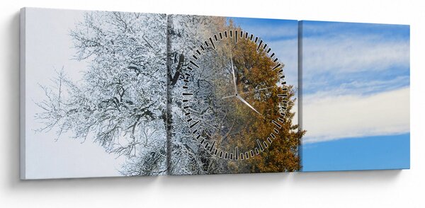 Obraz - Změna ročního období (s hodinami) (90x30 cm)